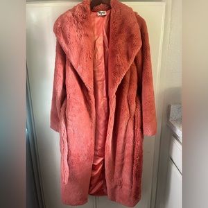SHOW ME YOUR MUMU terracotta fauz fur long coat with waist belt